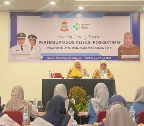 Dinas Kesehatan (Dinkes) Kota Makassar menggelar Pertemuan Sosialisasi Posketren bertempat di Hotel Golden Tulip, Selasa (26/07/2022).