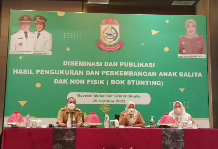 Dinkes Kota Makassar menggelar Kegiatan Desiminasi dan Publikasi Hasil Pengukuran dan Perkembangan Balita di Novotel Makassar Grand Shayla, Selasa (25/10/2022).