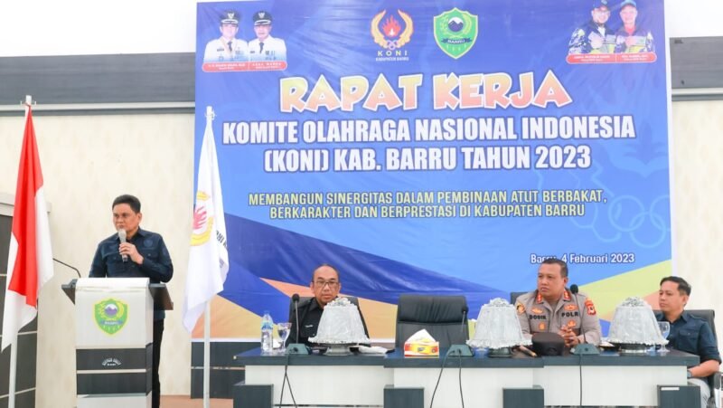 Komite Olahraga Nasional Indonesia (KONI) kabupaten Barru menggelar Rapat Kerja Daerah (Rakerda) tahun 2023, di aula Bappelitbangda, pada Sabtu (4/2/2023).