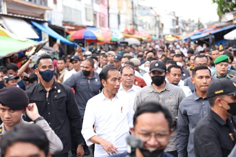 Wali Kota Makassar, Danny Pomanto mendampingi Presiden RI Joko Widodo saat melakukan kunjungan di Pasar Terong Makassar, Rabu (29/03/2023)