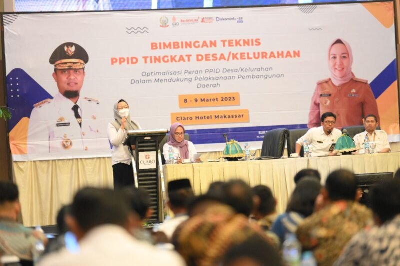 Dinas Komunikasi dan Informatika, Statistik dan Persandian (Diskominfo-SP) Provinsi Sulawesi Selatan menggelar Bimbingan Teknis (Bimtek) Pejabat Pengelolaan Informasi dan Dokumentasi (PPID) Tingkat Desa/Kelurahan di Hotel Claro Makassar, Rabu (08/03/2023)