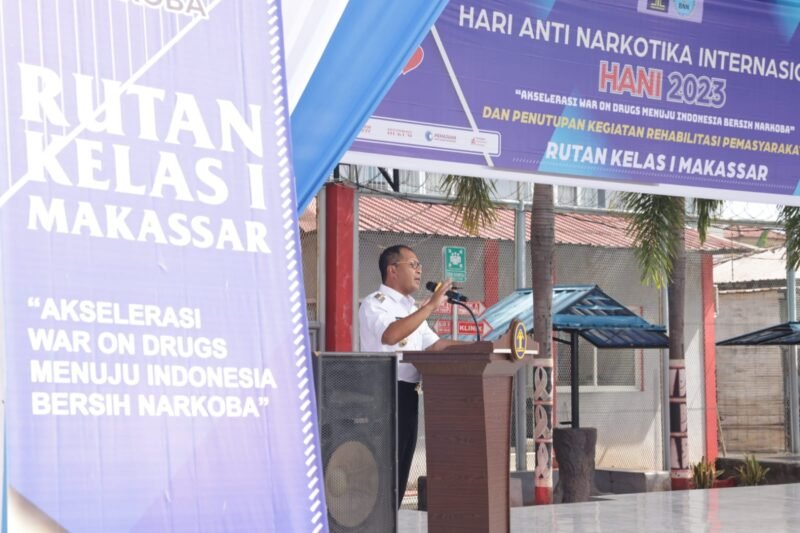 Wali Kota Makassar, Danny Pomanto bawakan sambutan pada acara Hari Anti Narkotika Internasional (HANI 2023) di Rutan Kelas 1 Makassar, Rabu (05/07/2023)