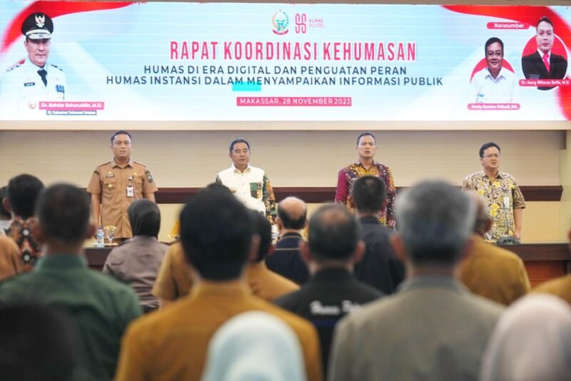 Dinas Komunikasi Informatika Statistik dan Persandian Provinsi Sulawesi Selatan (Sulsel) melaksanakan Rapat Koordinasi Kehumasan, di Ruang Rapat Pimpinan Kantor Gubernur Sulsel, Selasa, 28 November 2023