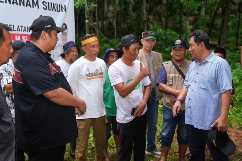 Pj Gubernur Sulsel, Bahtiar Baharuddin, melakukan penanaman pohon sukun di Rammang-rammang, Minggu, 17 Desember 2023