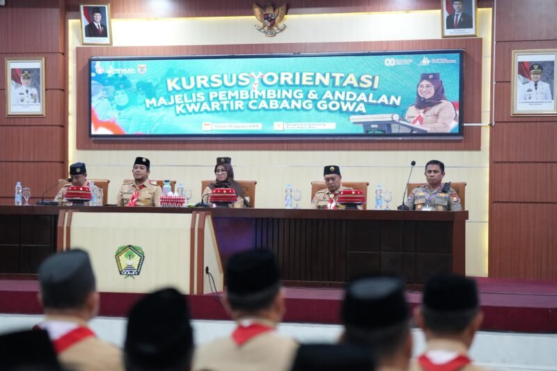 Bupati Gowa, Husniah Talenrang membuka Kursus Orientasi Majelis Pembimbing (Mabi) dan Andalan yang digelar Kwartir Cabang (Kwarcab) Gerakan Pramuka Kabupaten Gowa di Baruga Karaeng Galesong, Kantor Bupati Gowa, Selasa (5/8/2025)