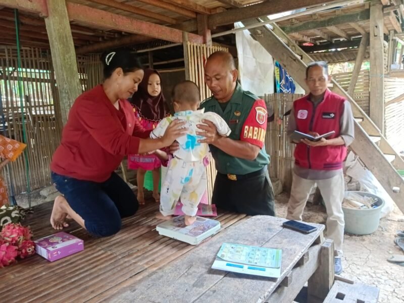Babinsa Koramil 1406-08/Sabbangparu, Serka Lukman, melaksanakan pendampingan kegiatan Posyandu di Desa Bentenglompoe, Kecamatan Sabbangparu, Kabupaten Wajo, Senin (20/10/2025)