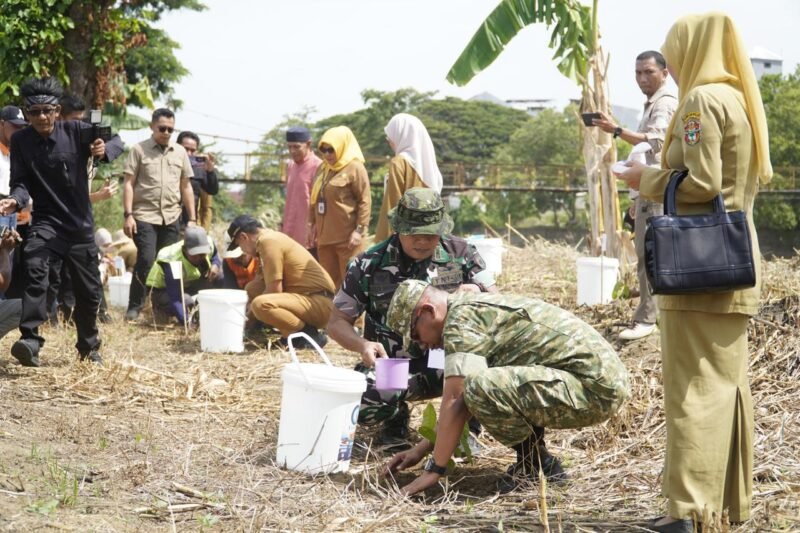 Dandim 1406/Wajo, Letkol Inf Harianto, S.I.P., turut ambil bagian dalam kegiatan  Penanaman Pohon Serentak se-Sulawesi Selatan Tahun 2026 yang mengusung tema “Gerakan Revolusi Hijau”, Senin (26/1/2026). Di Kabupaten Wajo bersama unsur Forum Koordinasi Pimpinan Daerah (Forkopimda) dan masyarakat