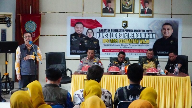 Angkatan Pemersatu Pemuda Indonesia (APPI) menggelar kegiatan Konsolidasi dan Pengukuhan Pengurus DPC Kecamatan Wajo, di Aula Kantor Kecamatan Wajo, Kamis, 29 Januari 2026