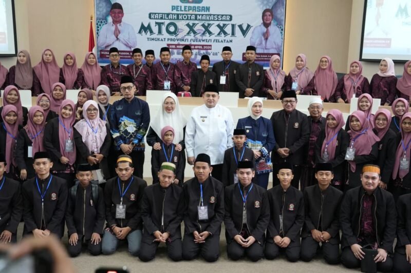 Wali Kota Makassar, Munafri Arifuddin saat memberikan menghadiri pelepasan kafilah Kota Makassar untuk mengikuti Musabaqah Tilawatil Qur’an (MTQ) ke-XXXIV Tingkat Provinsi Sulawesi Selatan di Ruang Sipakatau Kantor Balai Kota Makassar, Jumat (10/4/2026)