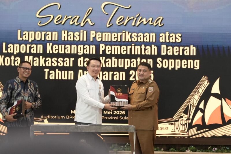 Wali Kota Makassar, Munafri Arifuddin menghadiri Serah Terima Laporan Hasil Pemeriksaan (LHP) atas LKPD Tahun Anggaran 2025 (audited) yang berlangsung di Kantor BPK RI Perwakilan Sulawesi Selatan, Jalan AP Pettarani, Makassar, Senin (25/5/2026)