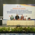 Wali Kota Makassar, Munafri Arifuddin menghadiri kegiatan Bimbingan Teknis Penguatan Tata Kelola BLUD dan Pencegahan Pidana Korupsi di Puskesmas dan RSUD Kota Makassar Tahun 2026, yang digelar di Hotel Claro Makassar, Kamis (20/8/2026) malam
