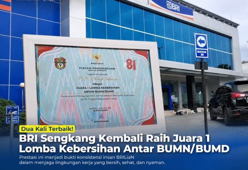 BRI Cabang Sengkang kembali menorehkan prestasi dengan meraih Juara 1 Lomba Kebersihan Antar BUMN/BUMD dalam rangka HUT ke-81 Kemerdekaan Republik Indonesia tingkat Kabupaten Wajo