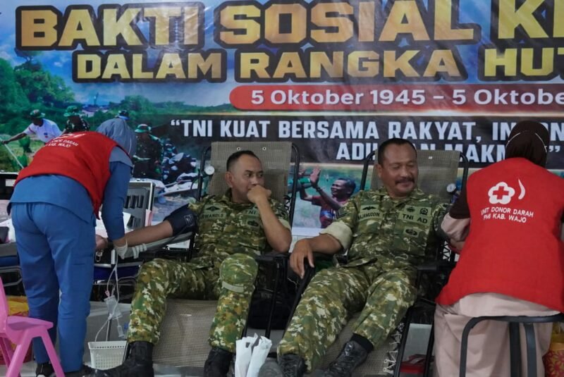 Kodim 1406/Wajo menggelar kegiatan Bakti Sosial (Baksos) berupa pemeriksaan kesehatan gratis dan donor darah di Aula Serbaguna Kodim 1406/Wajo, Jalan Kejaksaan No. 55, Kelurahan Bulupabbulu, Kecamatan Tempe, Kabupaten Wajo, Selasa (22/9/2026)